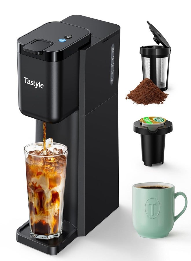 Tastyle Mini Hot and Iced Coffee Maker Single Serve, for K Cup and Ground, 6 to 14 Oz Brew Sizes, with Recipe Book, for Home, Travel, RV, Office and Dorm, Classic Black (2.0 Version) - Image 1